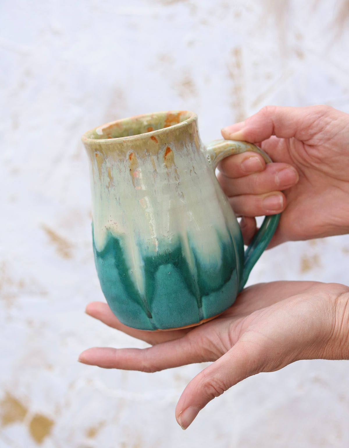 Grooved Mug in Cream and Turquoise