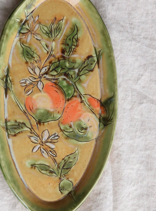 Ocher Orange Botanical Platter 13"