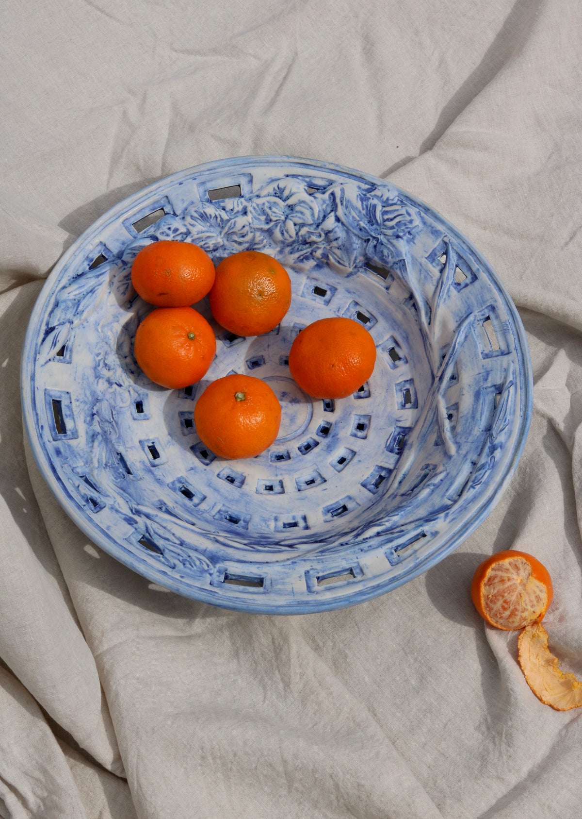 Ships Now: Extra Wide Gladiolus Fruit Bowl in Brushed Matte Cobalt