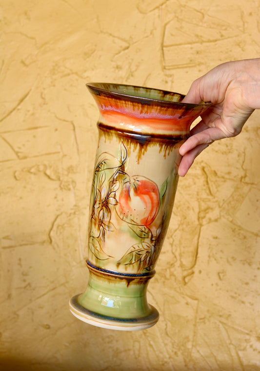 Tall Pedestal Vase with Orange Detail