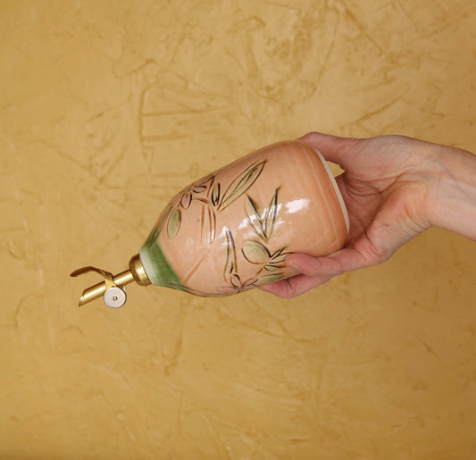 Olive Oil Cruet (20 oz) with Olive Botanical in Blush Pink