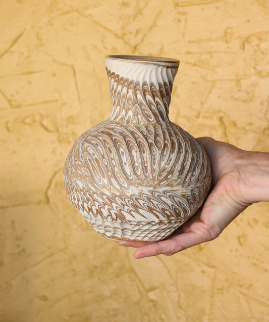 Marbled and Carved Rounded Vase