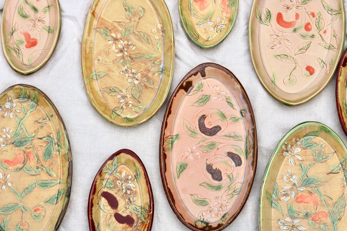 13.5" Blush Pink Platter with Orange Blossom