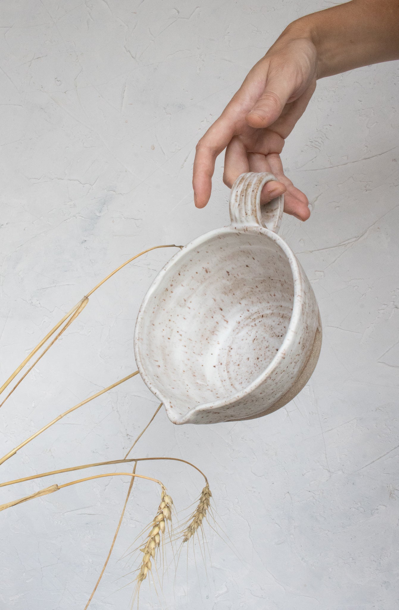 Pour Bowl with Coiled Ribbed Handle