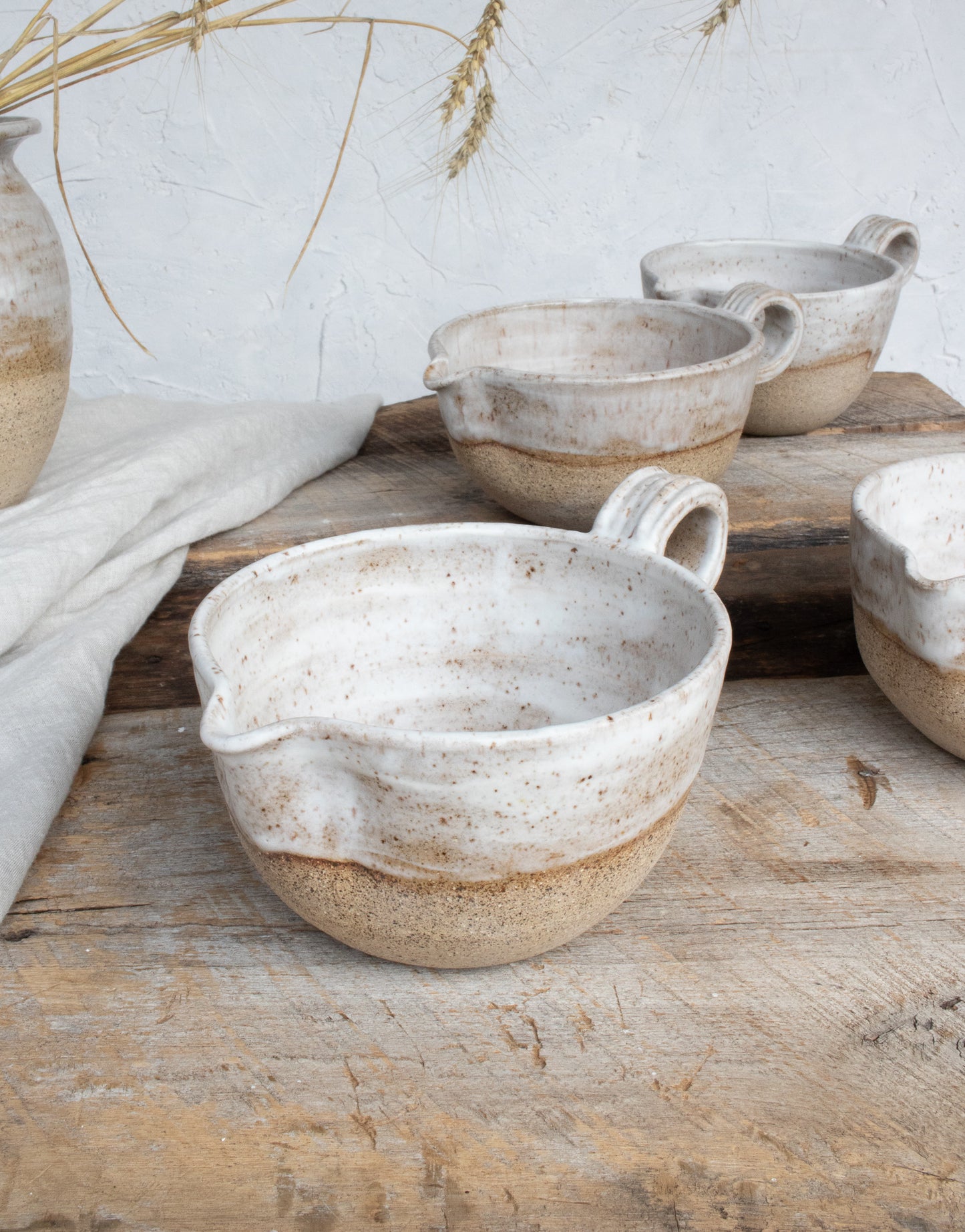 Pour Bowl with Coiled Ribbed Handle