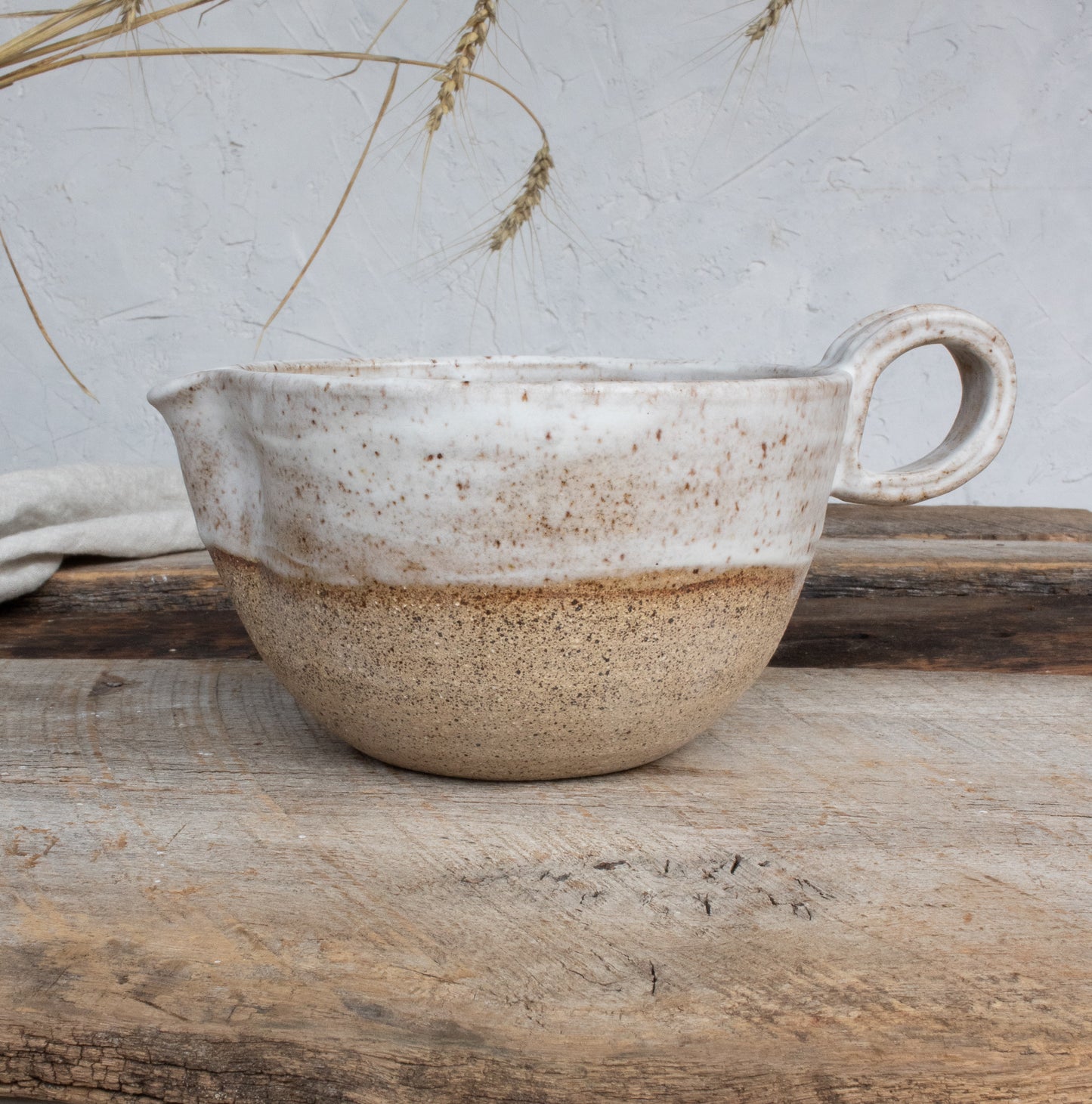 Pour Bowl with Coiled Ribbed Handle