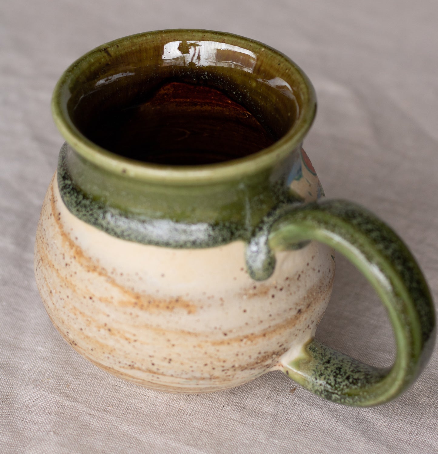 #19 Green Micro Crystal Glazed Sunflower Moon Mug ~14 oz