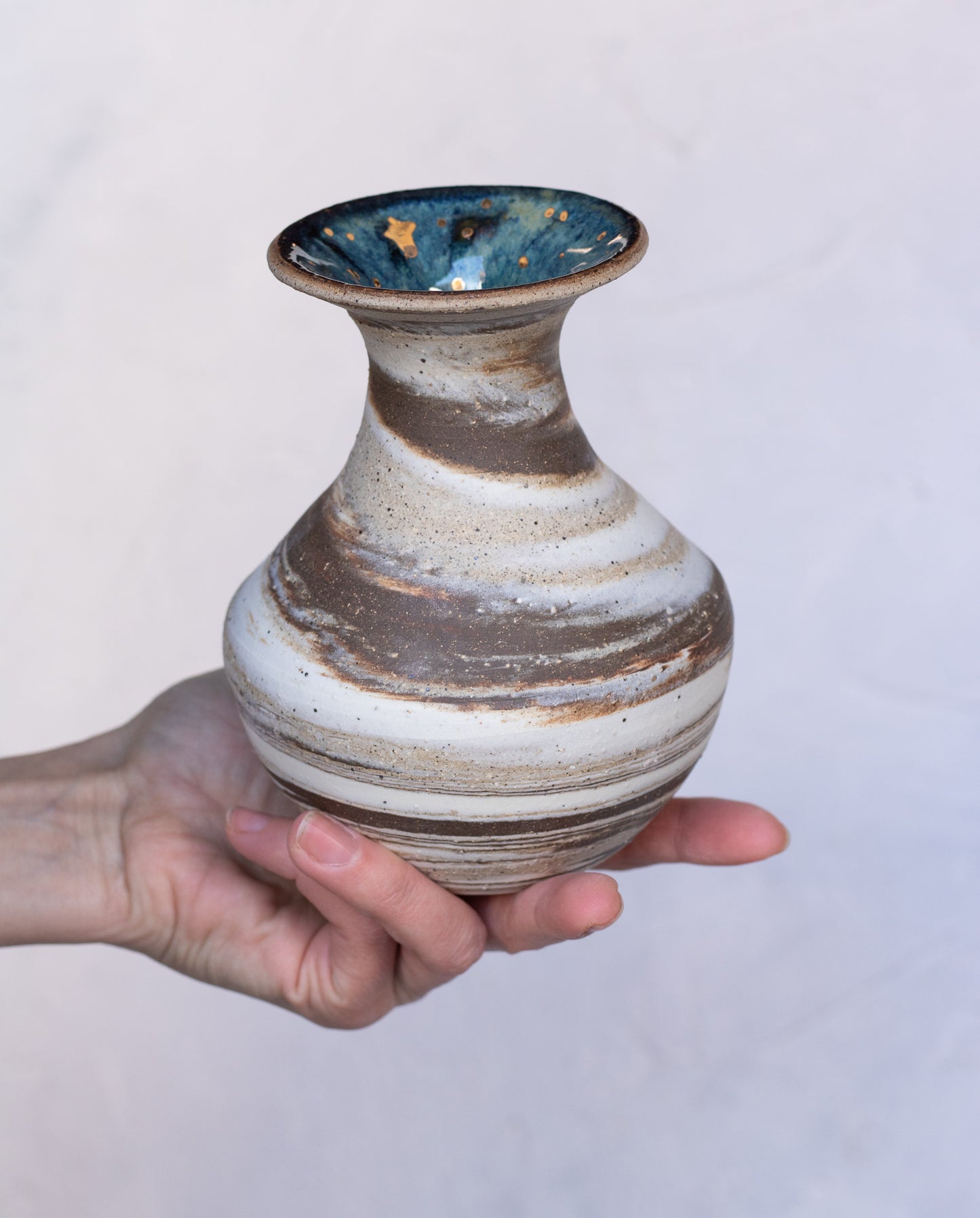 Small Flared Celestial Blue Accented Vase with Gold Stars