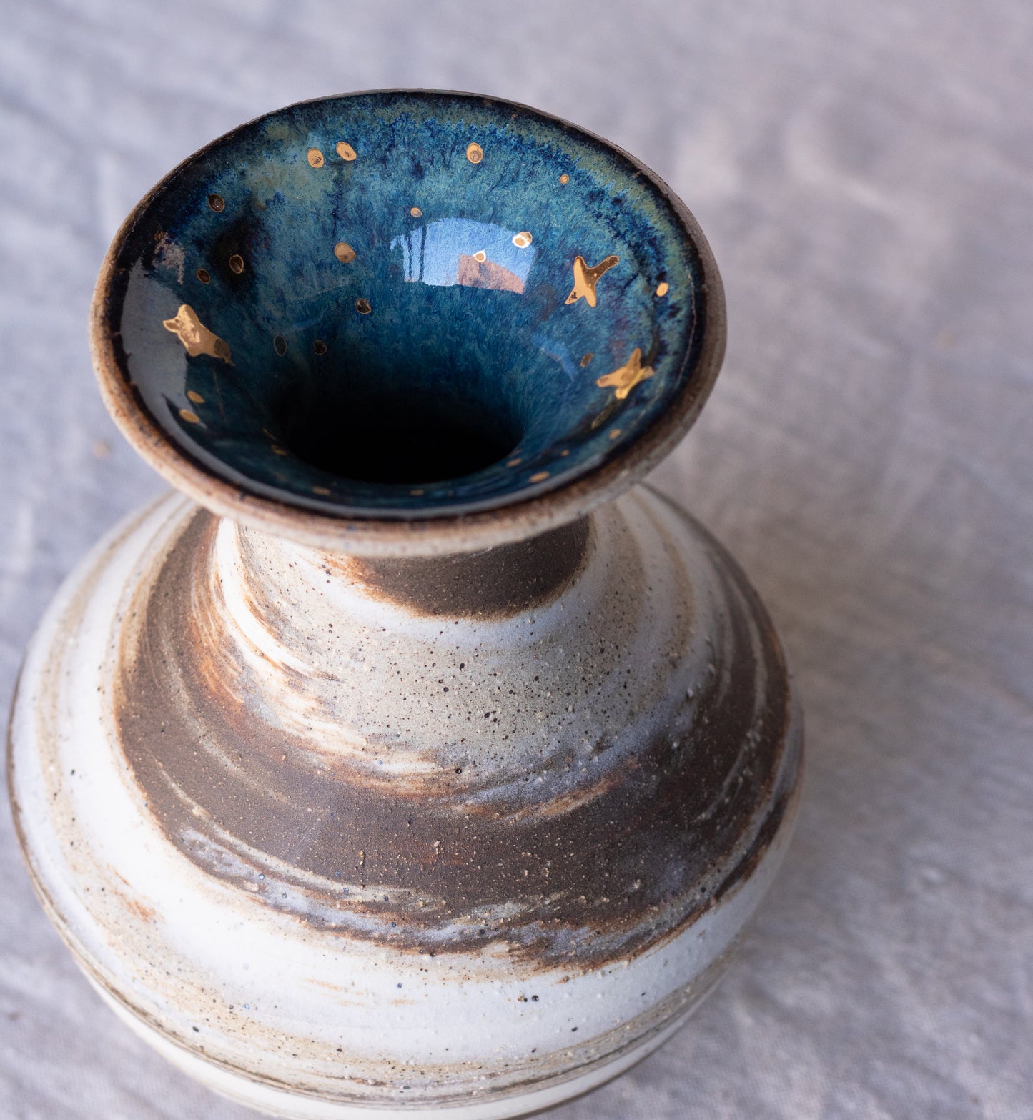 Small Flared Celestial Blue Accented Vase with Gold Stars