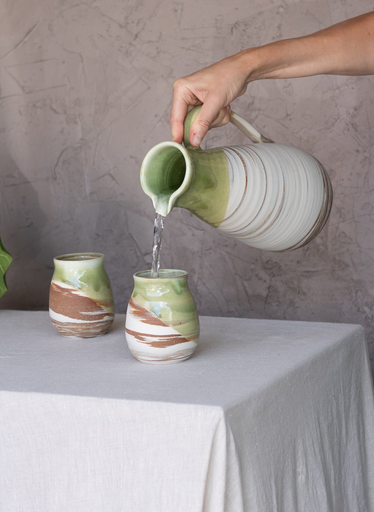 Red Clay Landscape Teardrop Pitcher in Sage Green