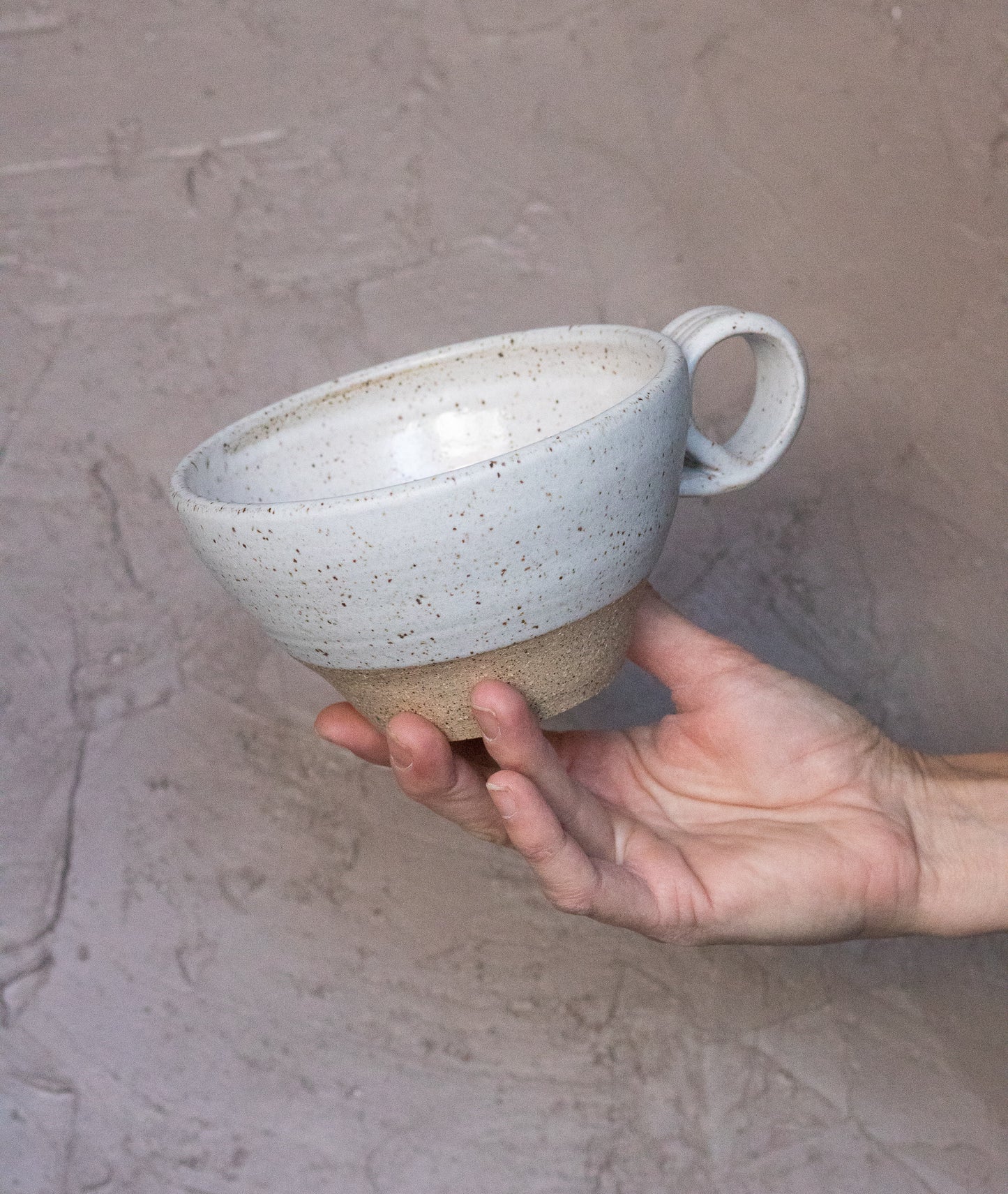 Coil Handled Bowl in Two Tone White Glaze