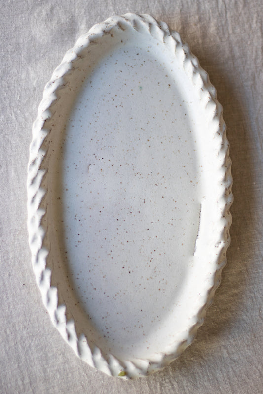 Made to Order: Matte White Oval Serving Platter with Woven Rim