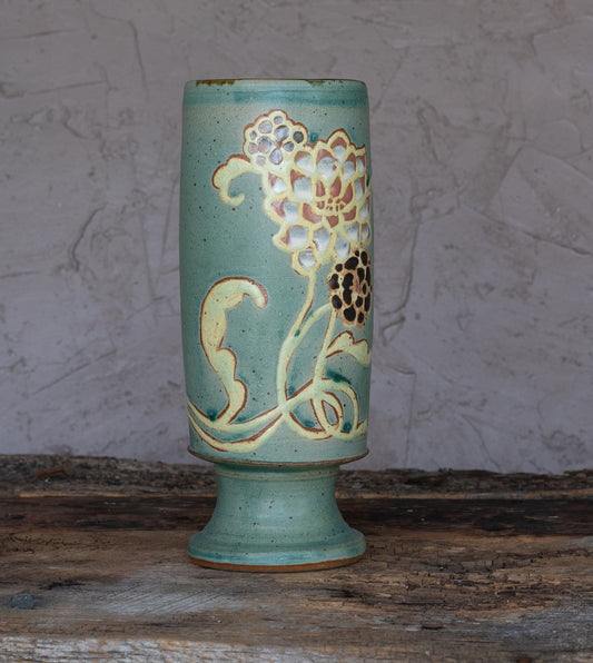 Turquoise Floral Pedestal Vase