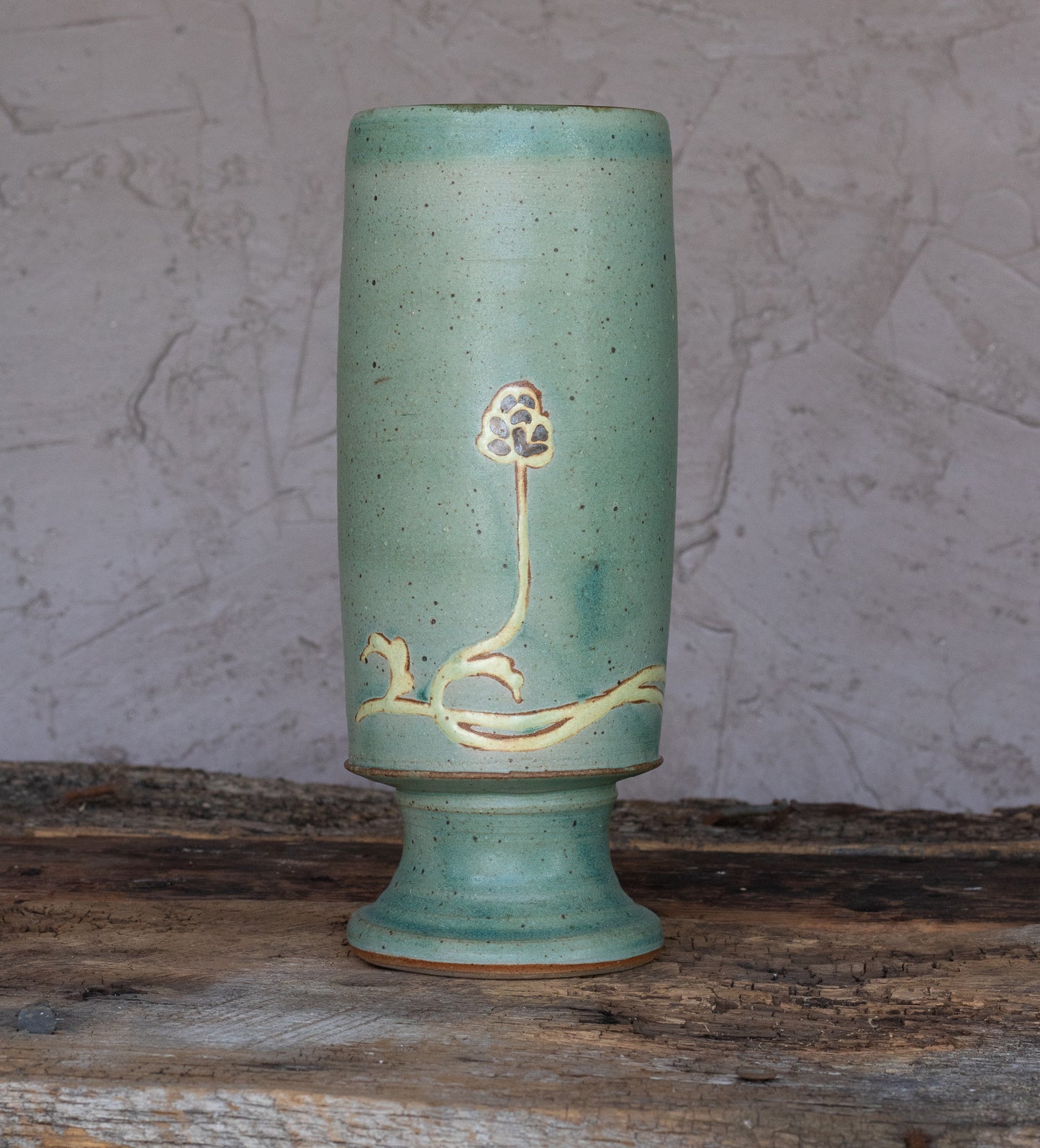 Turquoise Floral Pedestal Vase