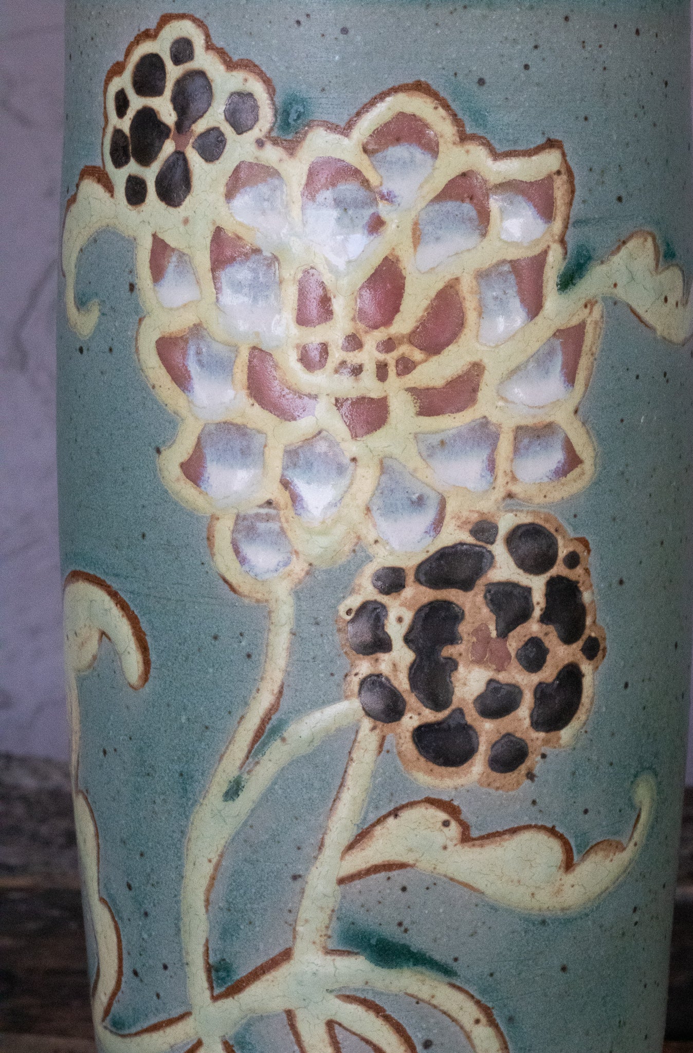 Turquoise Floral Pedestal Vase