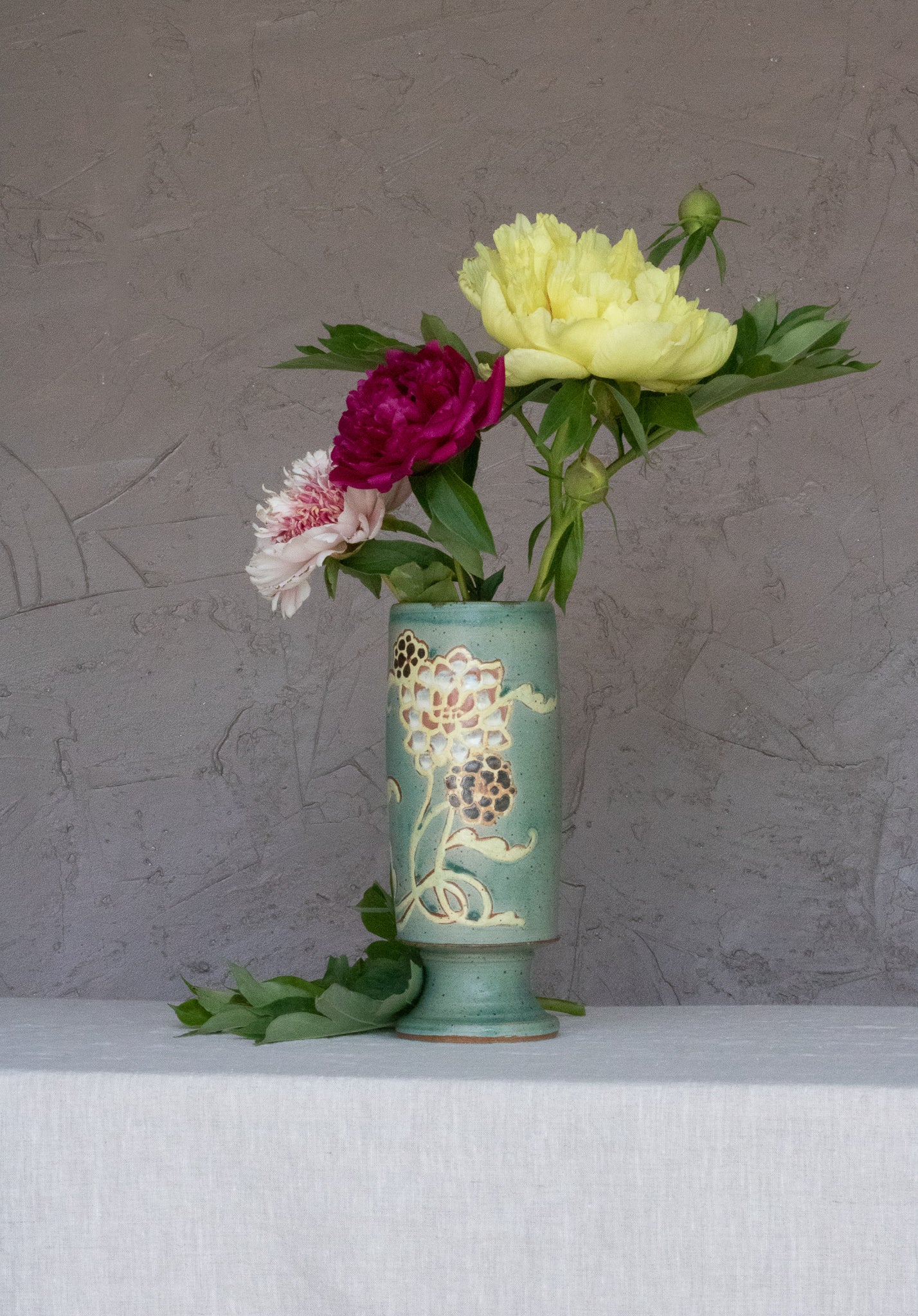 Turquoise Floral Pedestal Vase