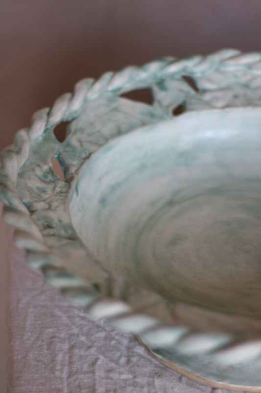 Large Turquoise Pedestal Bowl