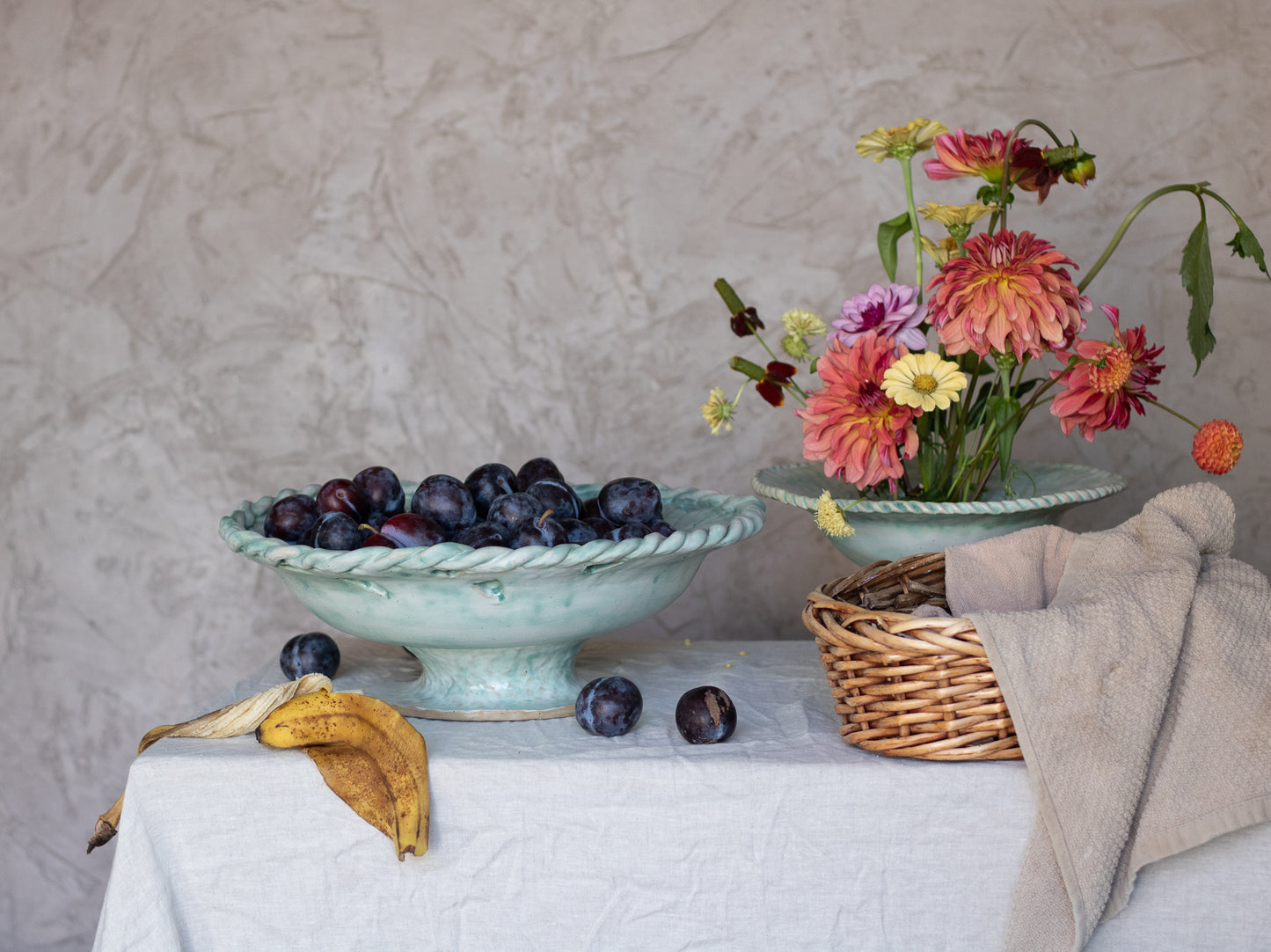 Large Turquoise Pedestal Bowl