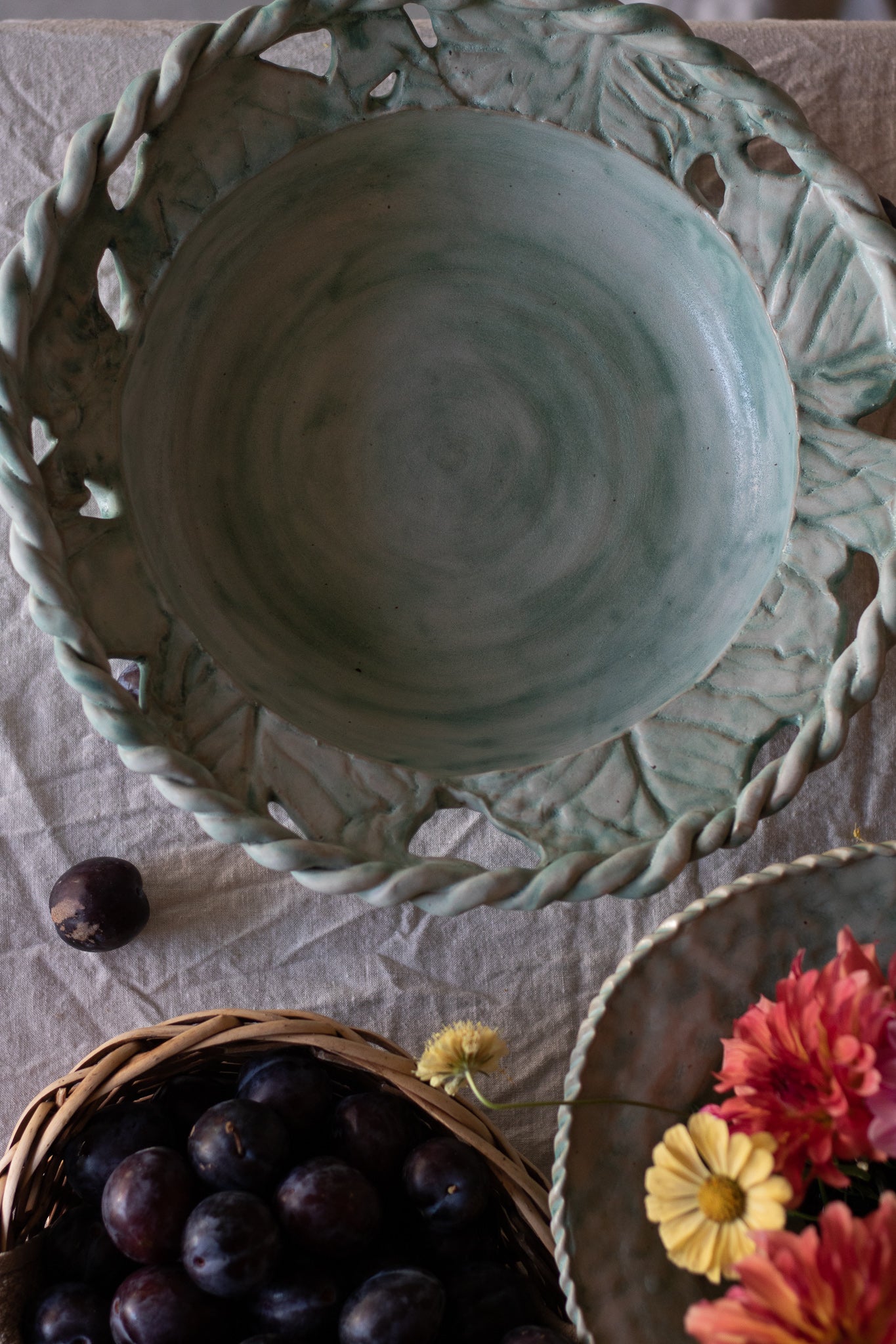 Large Turquoise Pedestal Bowl