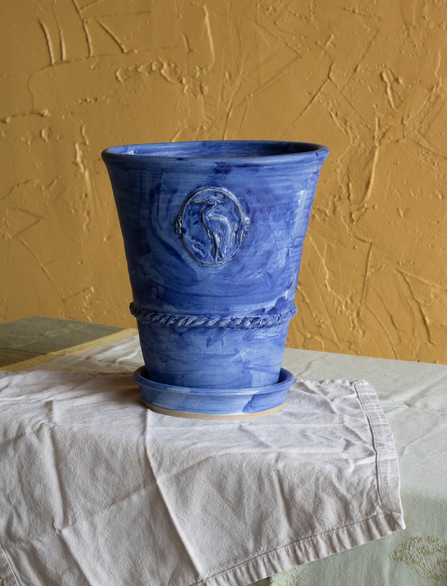 Cobalt Blue Heron Plant Pot