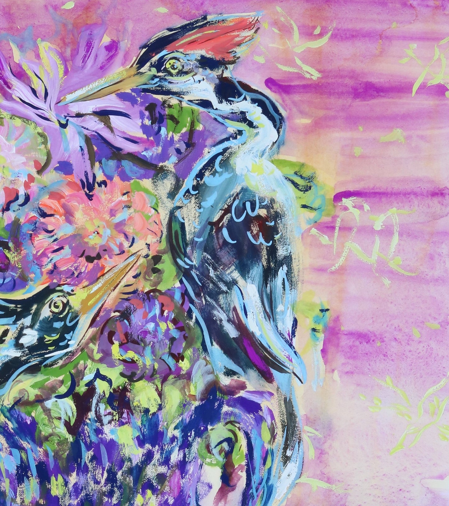 Ivory Billed Woodpecker Bouquet in Violet Pitcher - Print