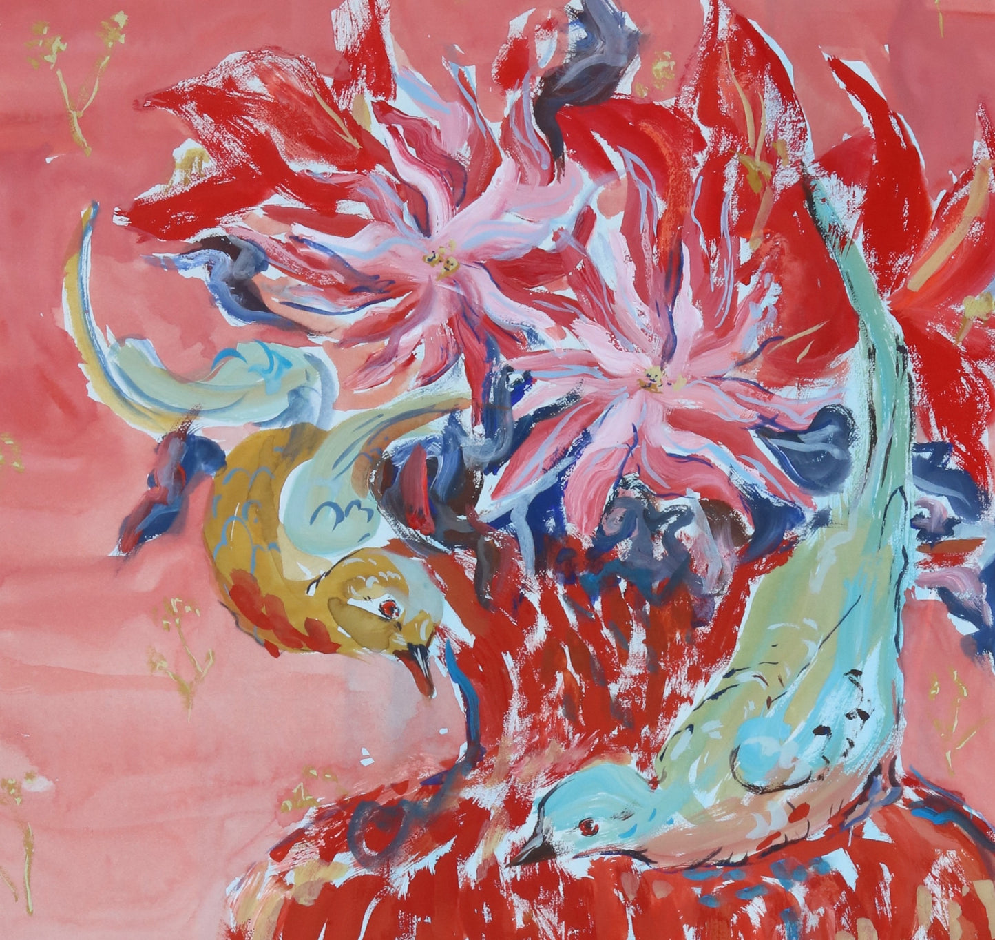 Passenger Pigeon Bouquet in Vermillion Vase - Print