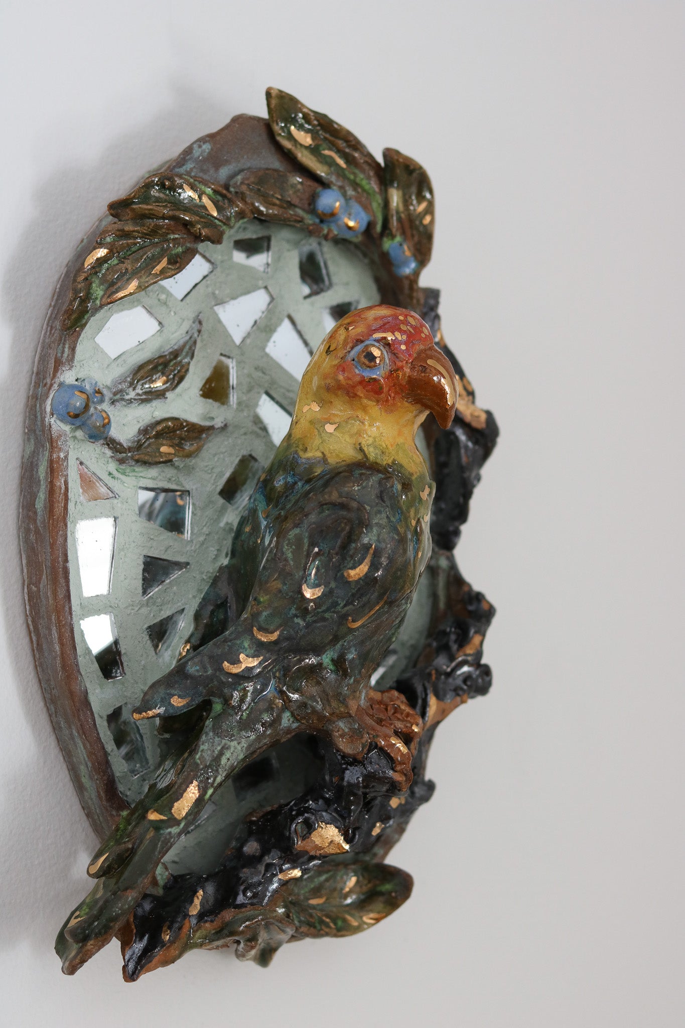 Carolina Parakeet with Blueberry detail (Portrait) Wall Plaque