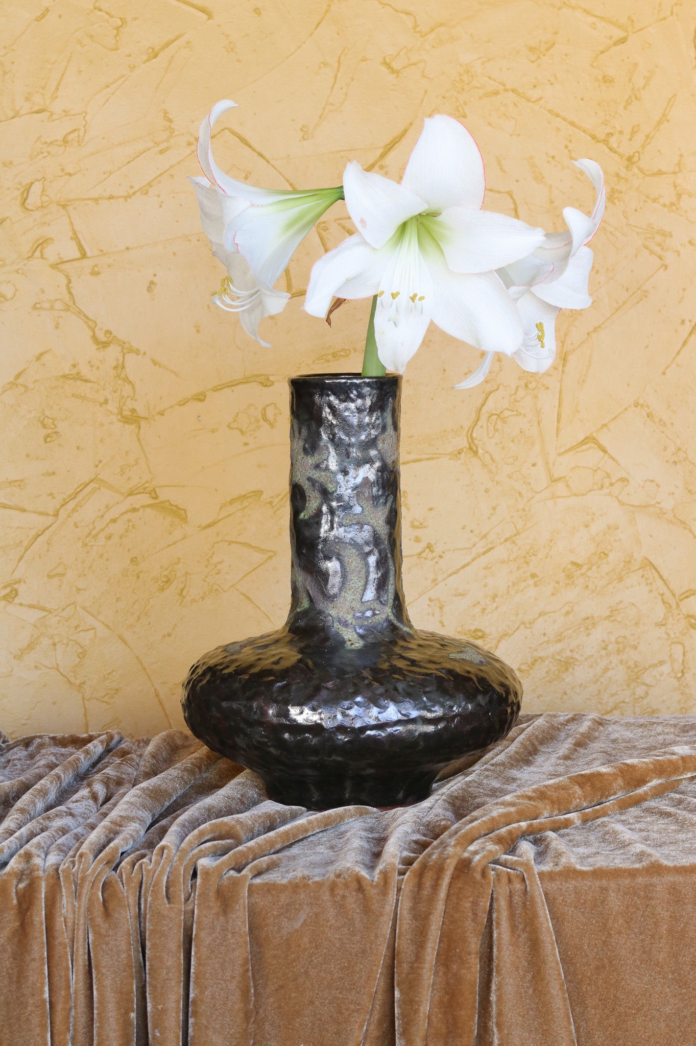 Tall Noir Vessel with Vine and Floral detail