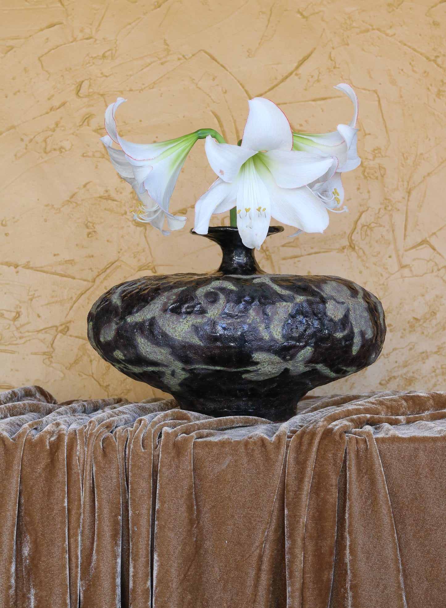 Stout Noir Vessel with Vine and Floral detail.