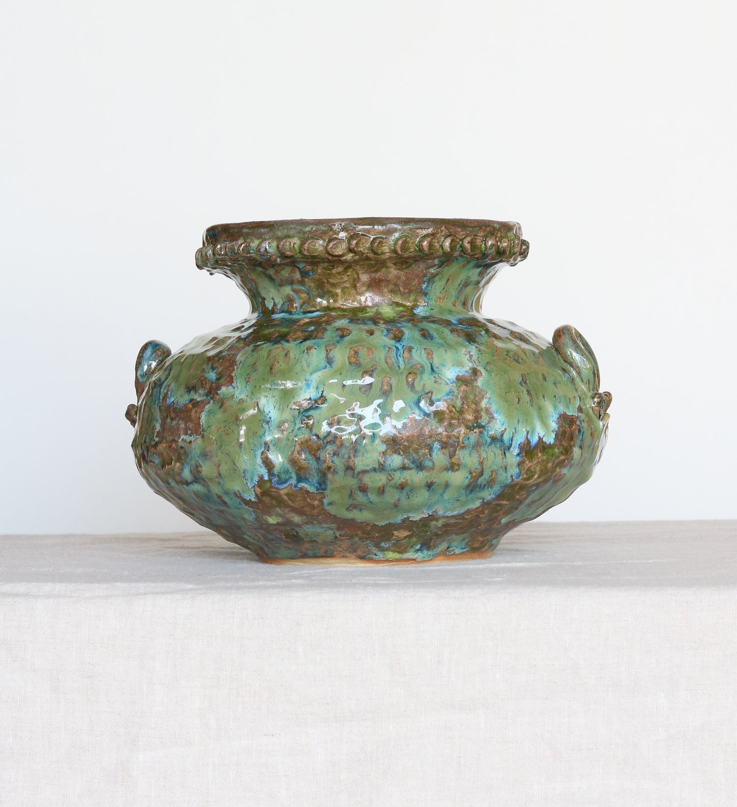 Squat Green Plant Pot with Handles