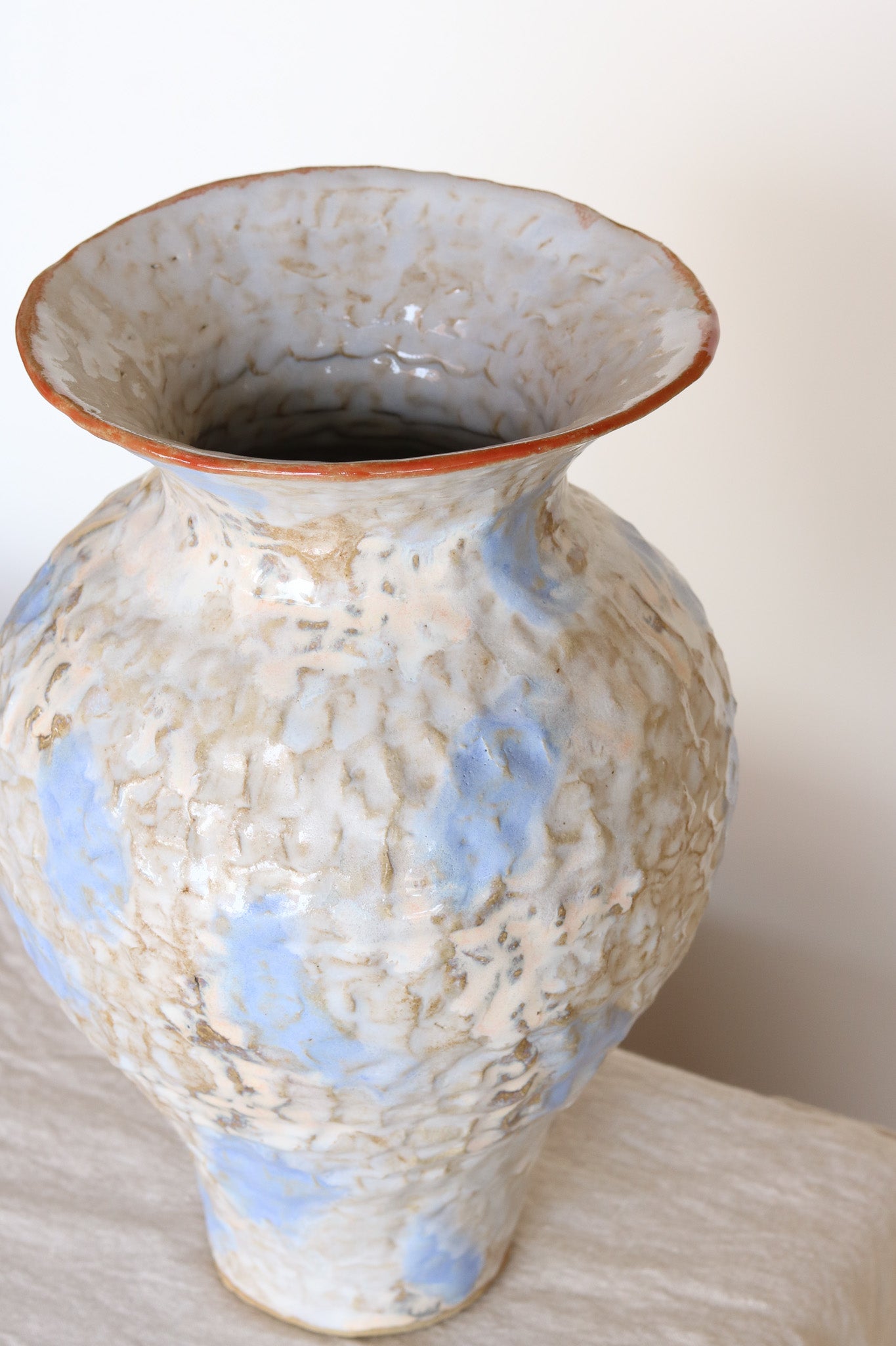 'Picotee' Vase in White with Red Rim