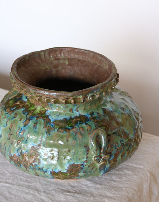 Squat Green Plant Pot with Handles