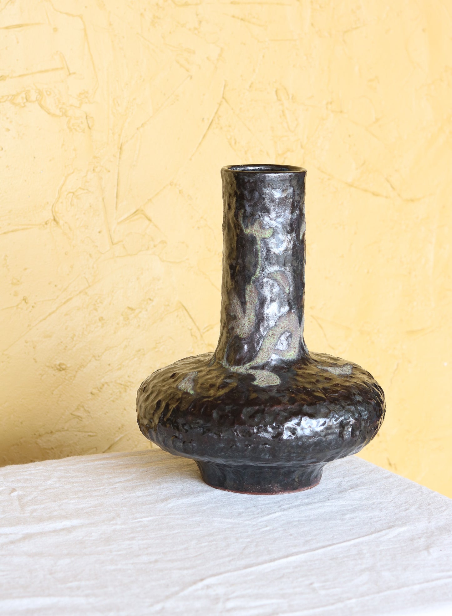 Tall Noir Vessel with Vine and Floral detail