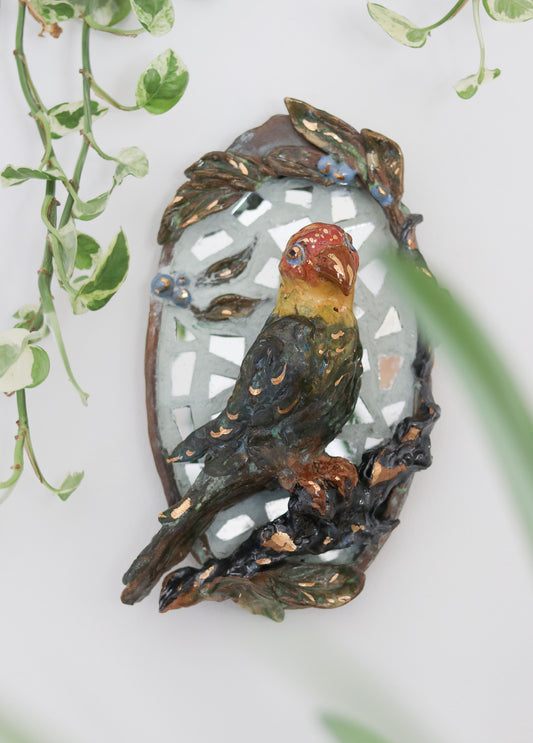 Carolina Parakeet with Blueberry detail (Portrait) Wall Plaque