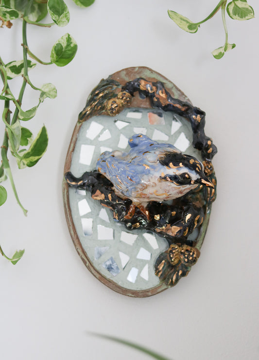 Red Breasted Nuthatch with Mini Pinecone Wall Plaque