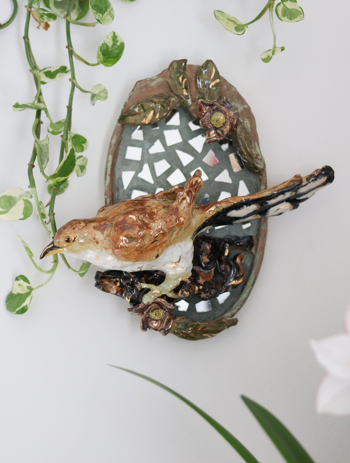 Yellow Billed Cuckoo and Pawpaw Botanical Wall Plaque