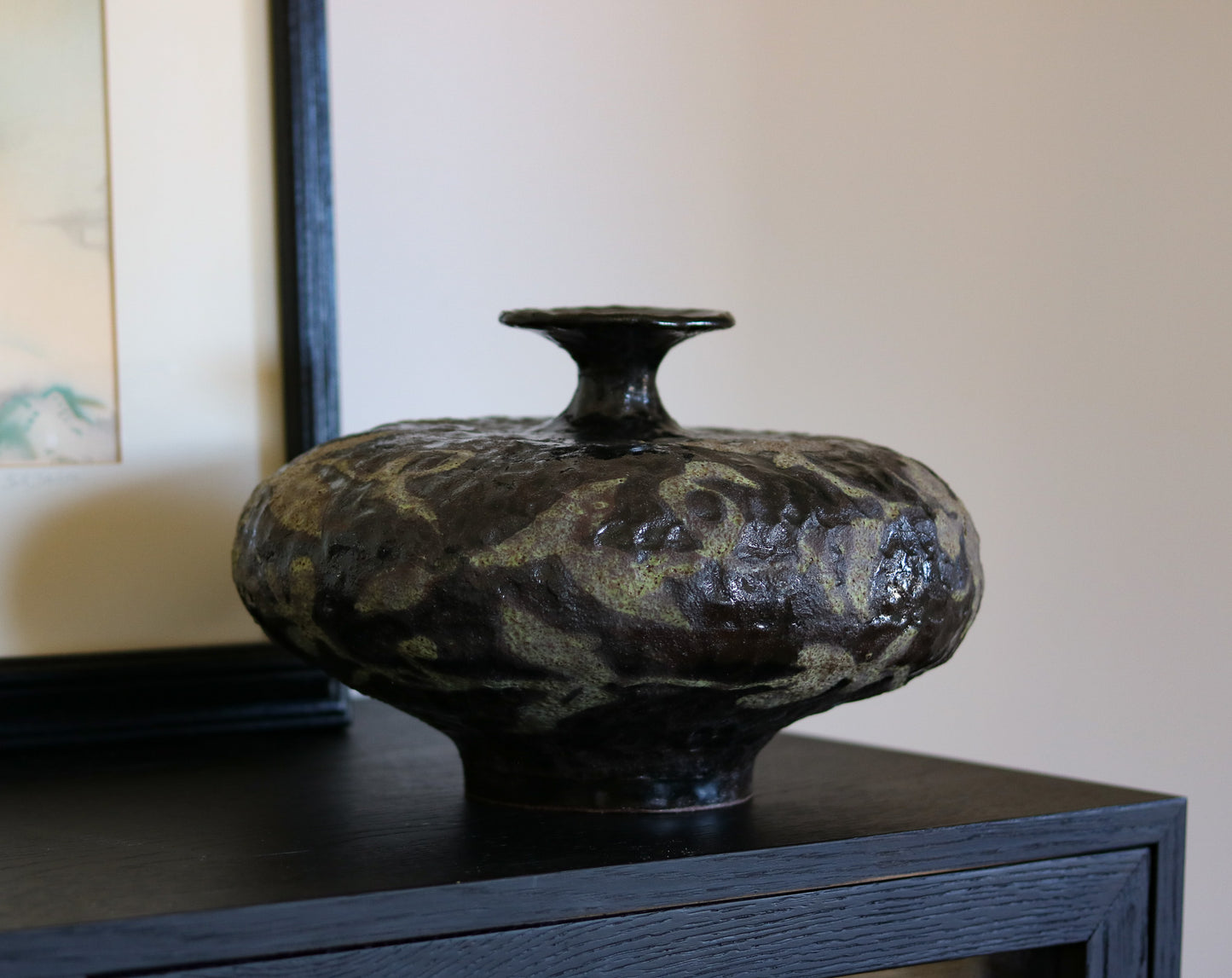 Stout Noir Vessel with Vine and Floral detail.