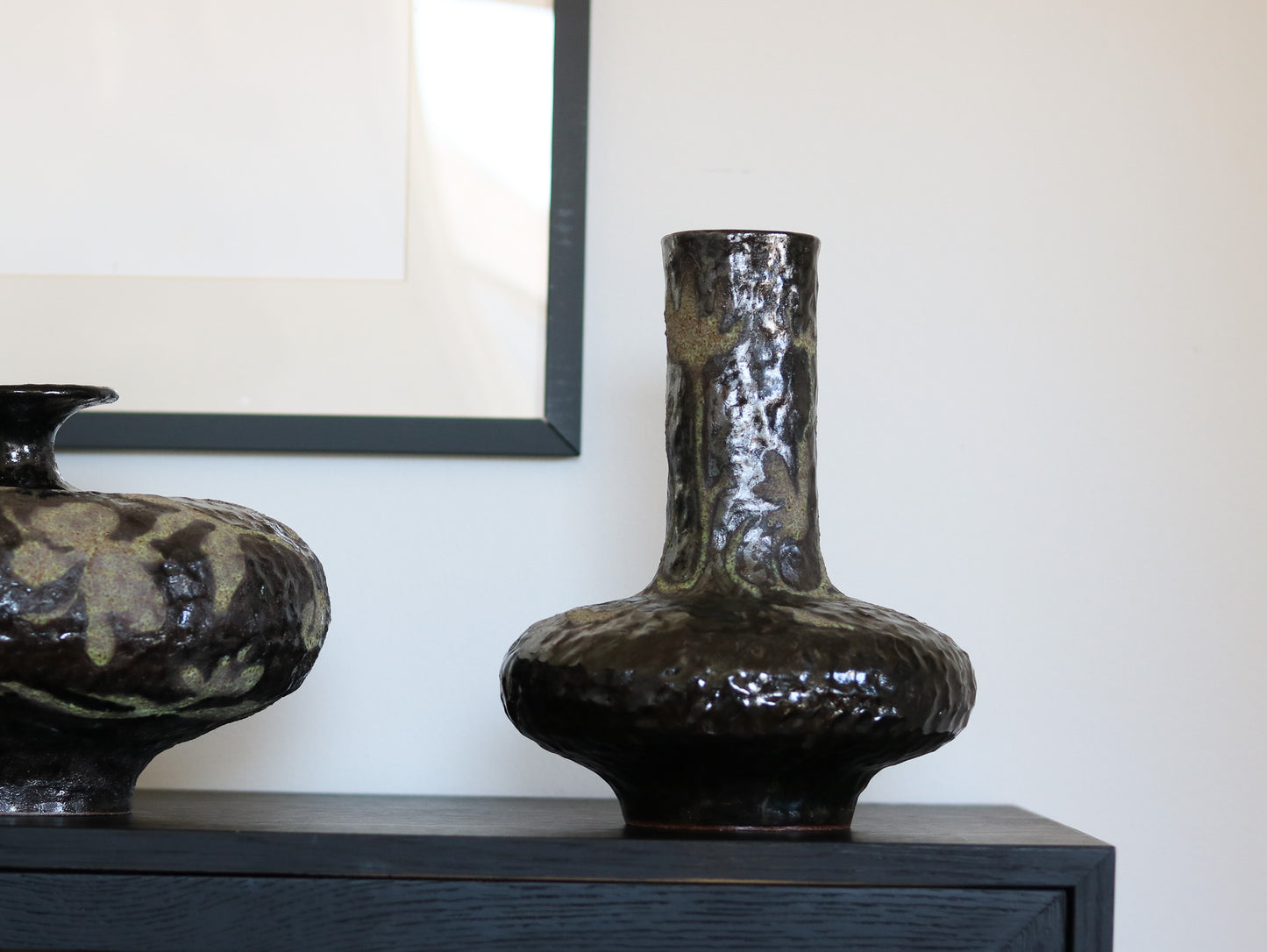 Tall Noir Vessel with Vine and Floral detail