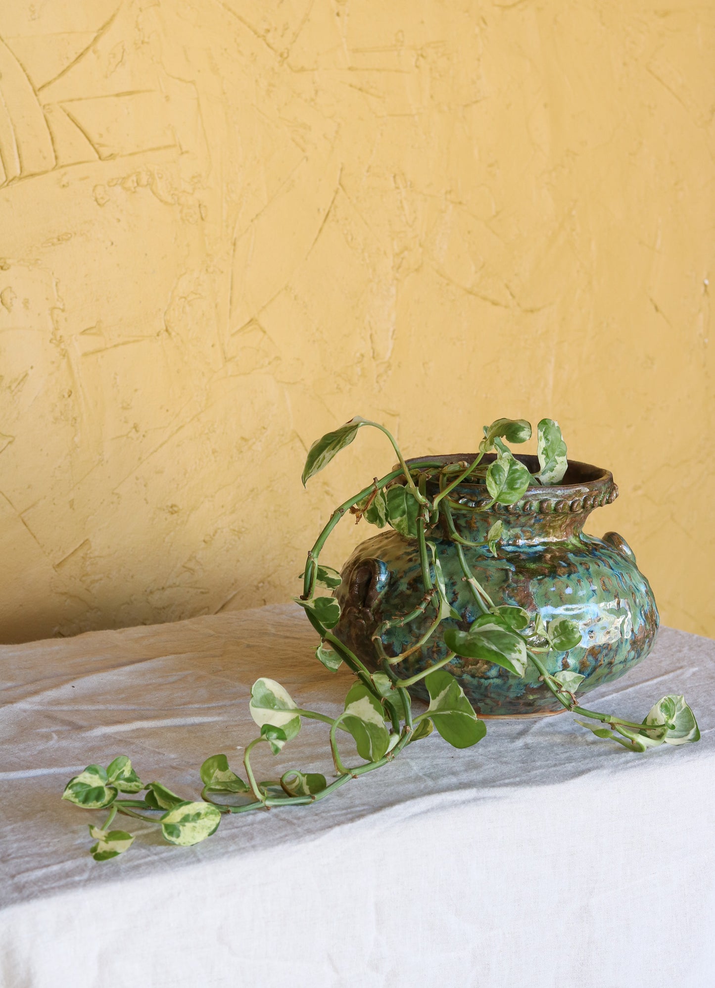 Squat Green Plant Pot with Handles