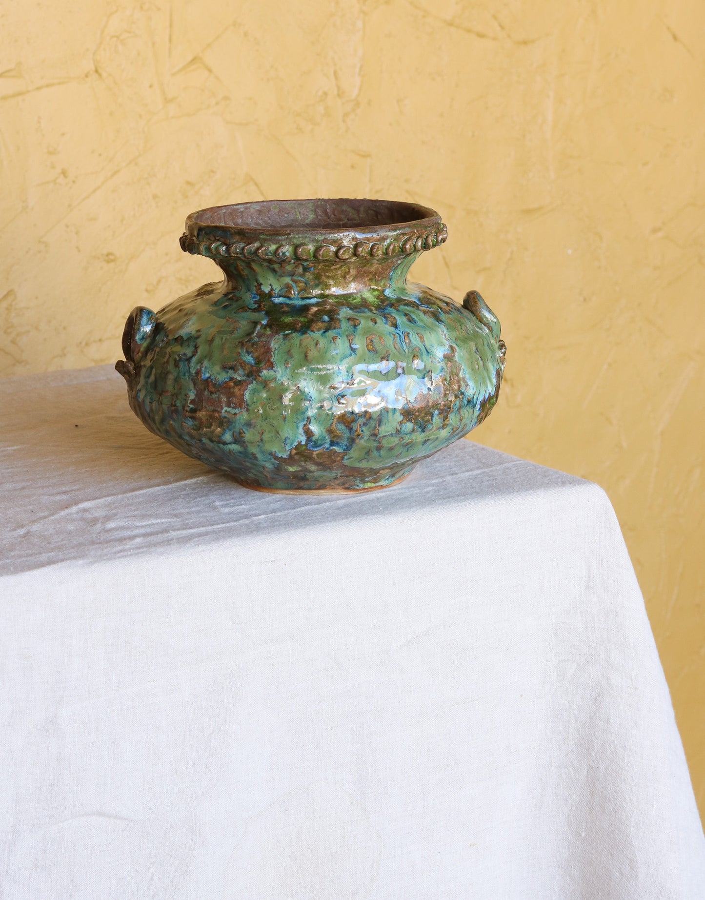 Squat Green Plant Pot with Handles
