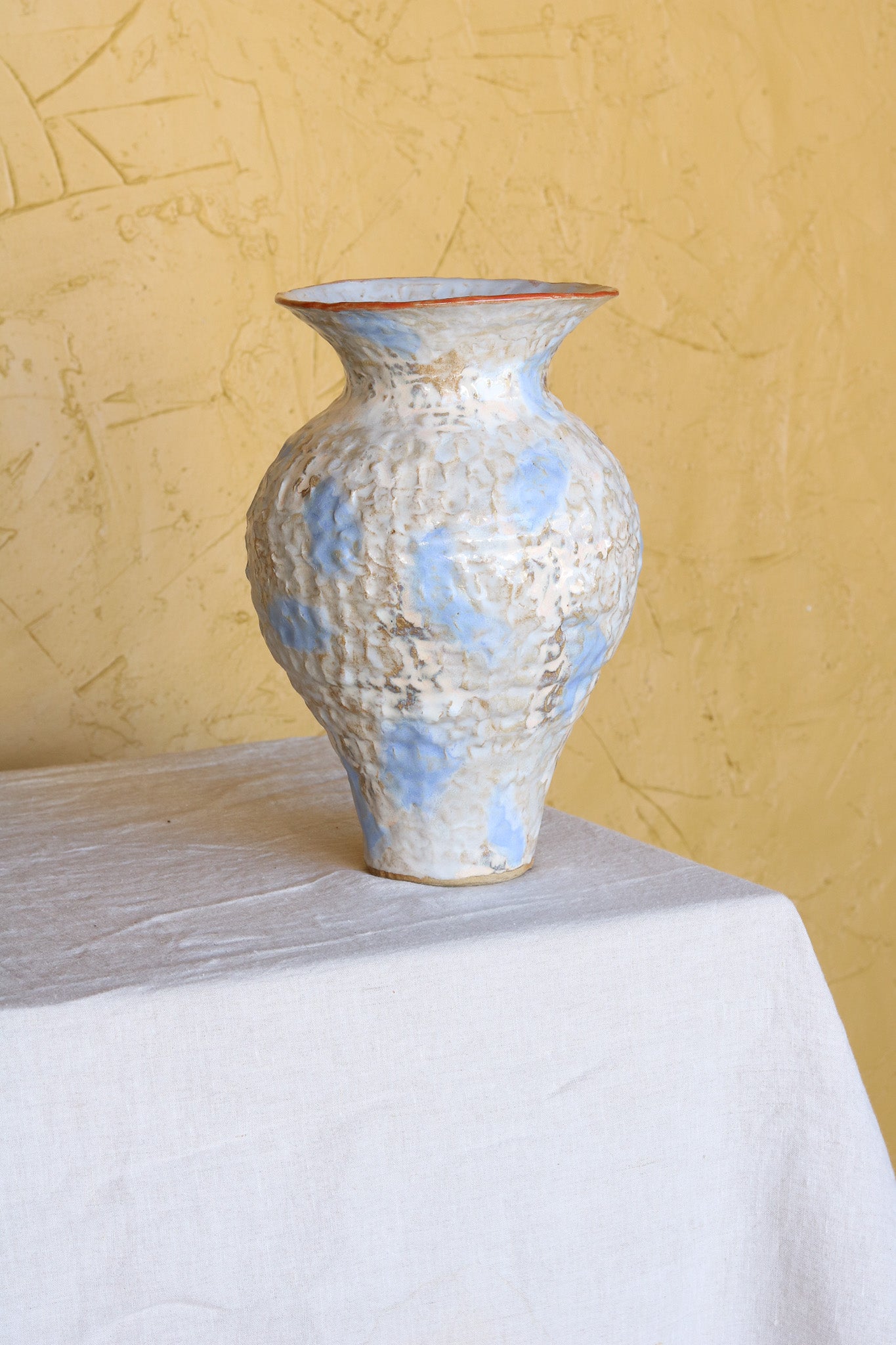 'Picotee' Vase in White with Red Rim