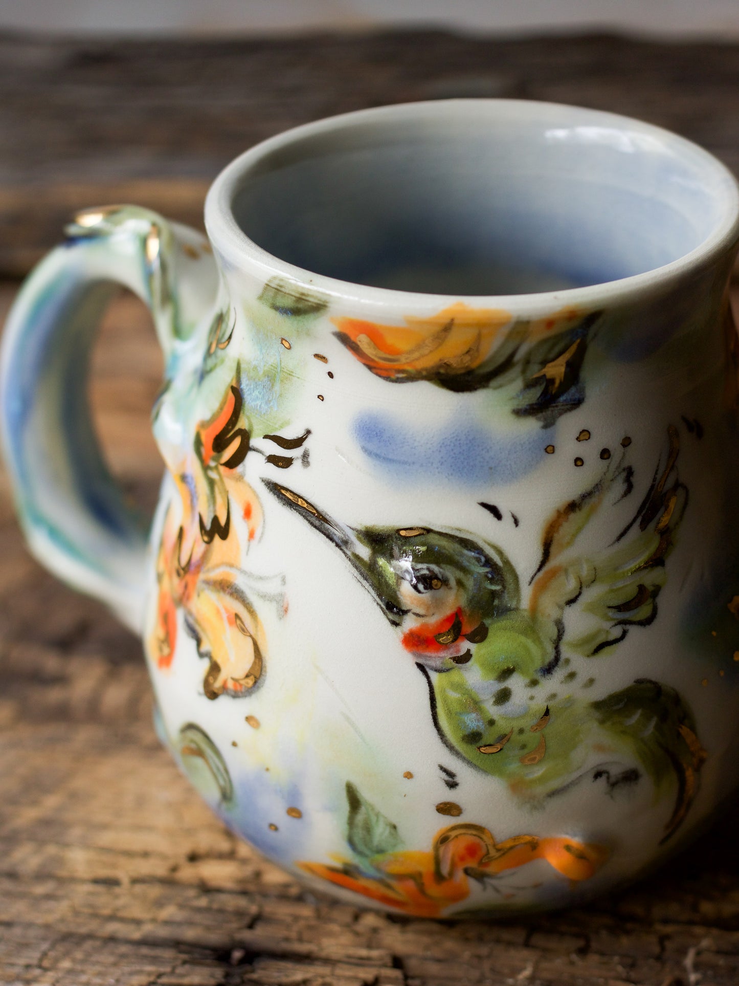 Ruby Throated Hummingbird with Hatchlings and Honeysuckle (MUG 1)