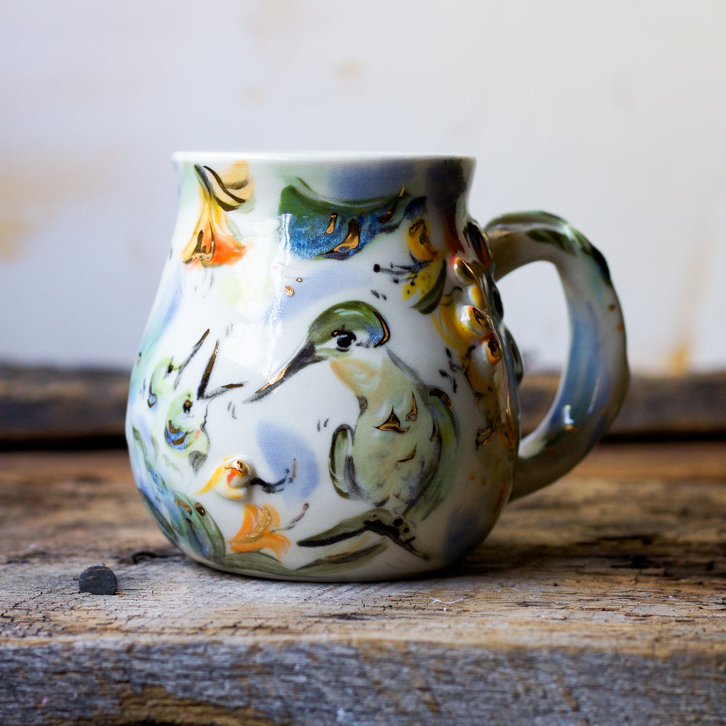 Ruby Throated Hummingbird with Hatchlings and Honeysuckle (MUG 1)