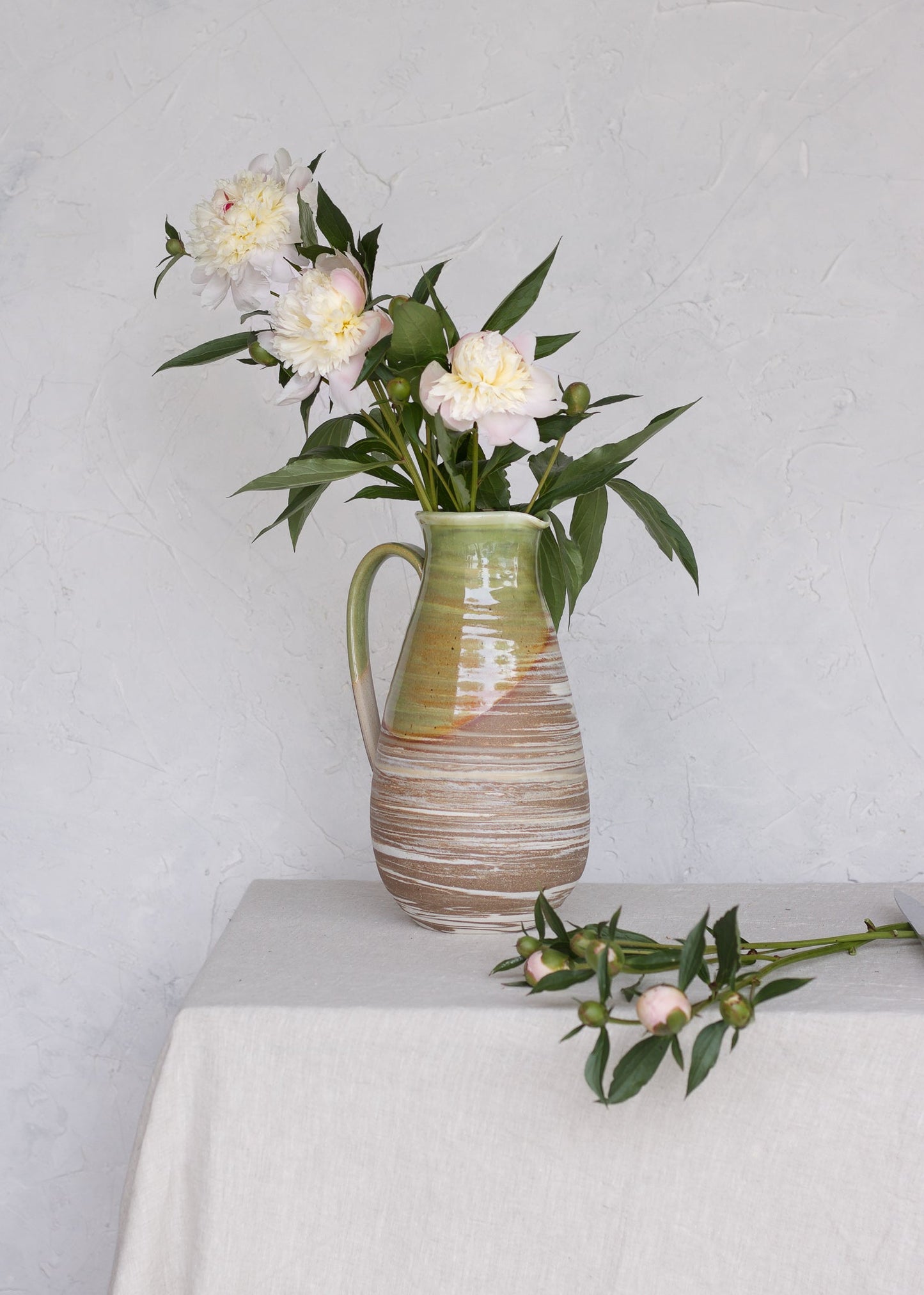 Red Clay Landscape Teardrop Pitcher in Sage Green