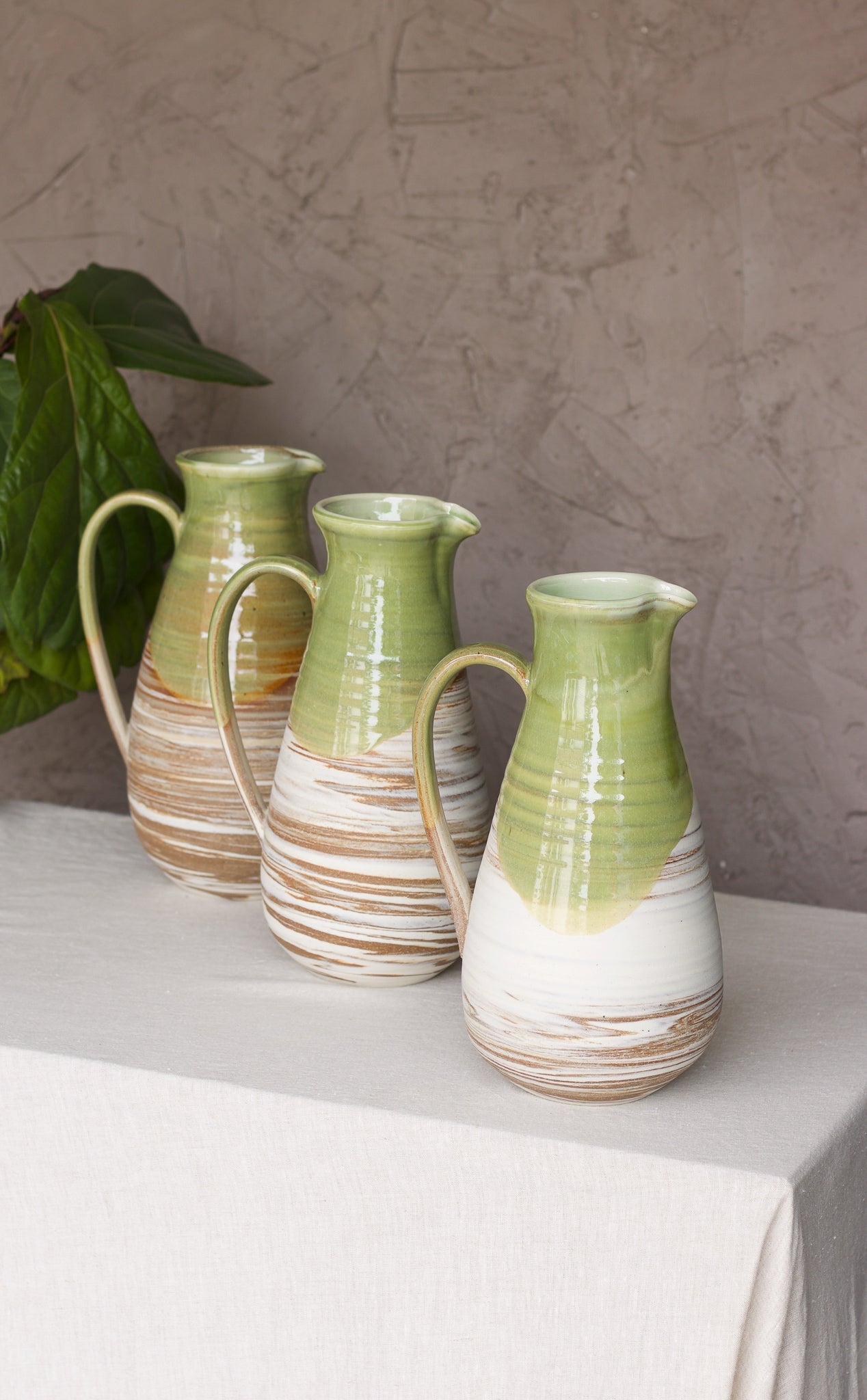 Red Clay Landscape Teardrop Pitcher in Sage Green