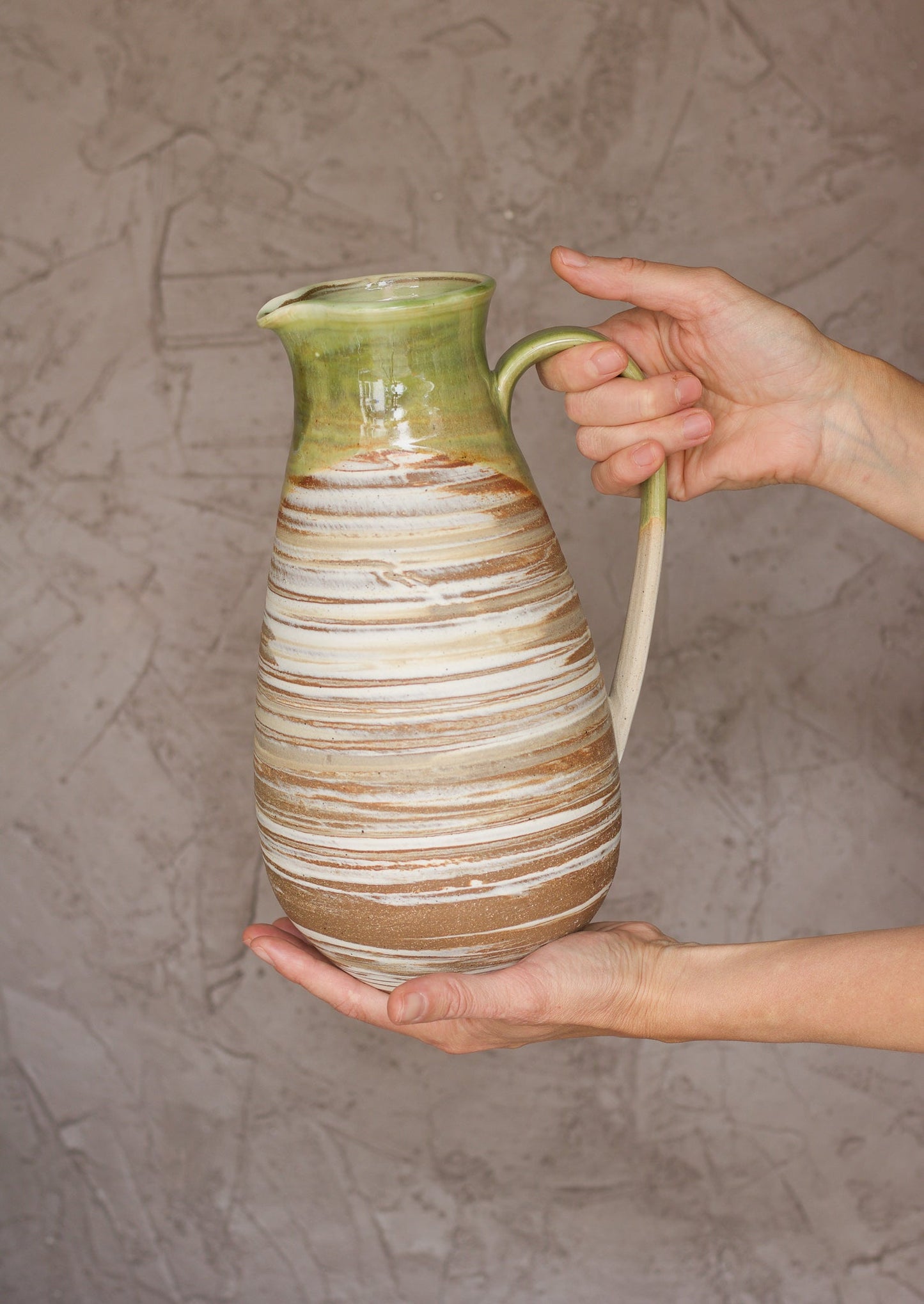 Red Clay Landscape Teardrop Pitcher in Sage Green