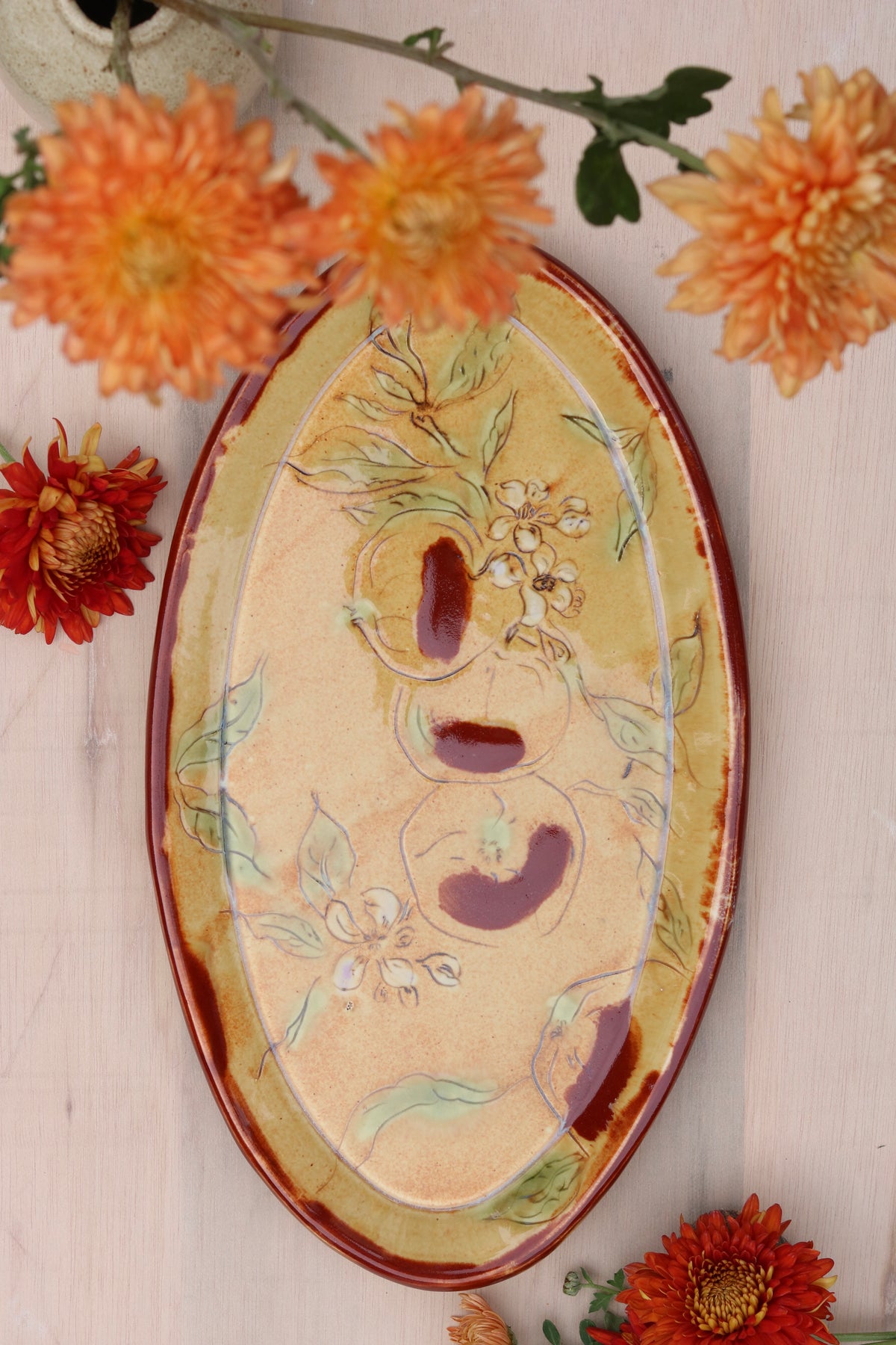 13.5" Ocher Platter in Apple Blossom