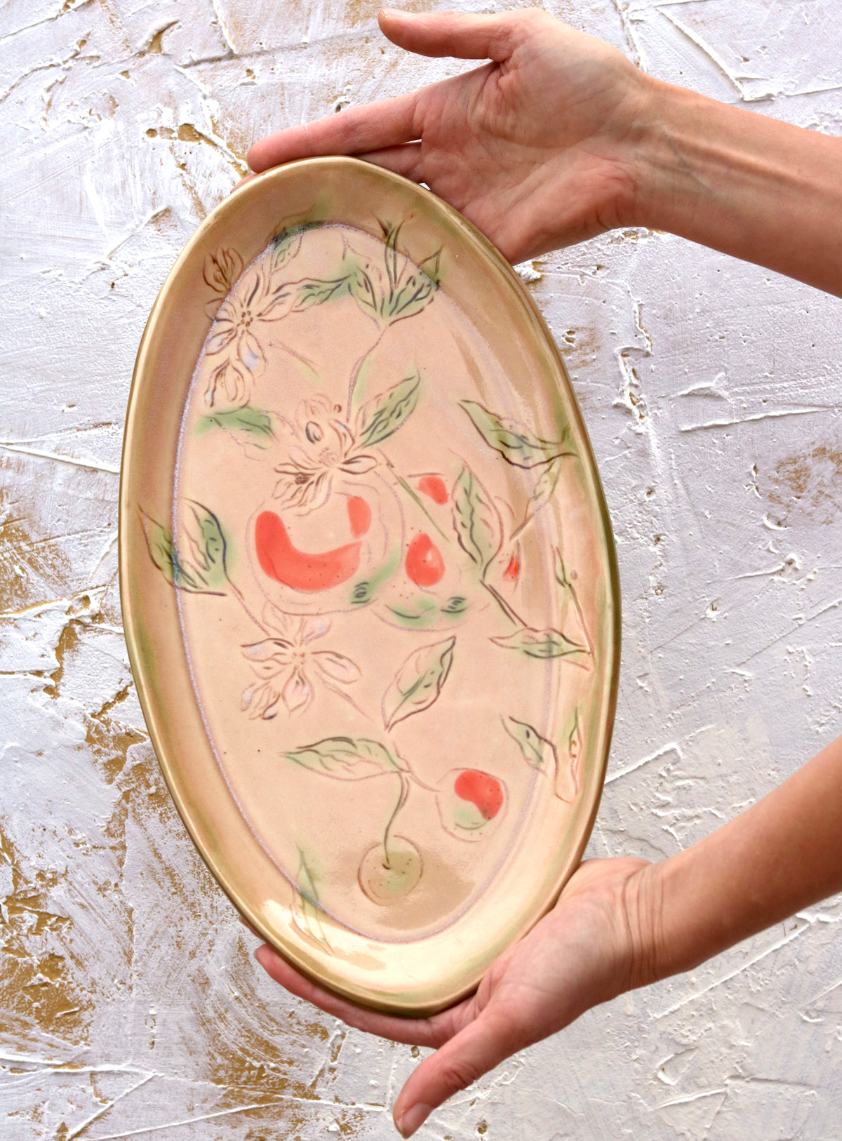 13.5" Blush Pink Platter with Orange Blossom