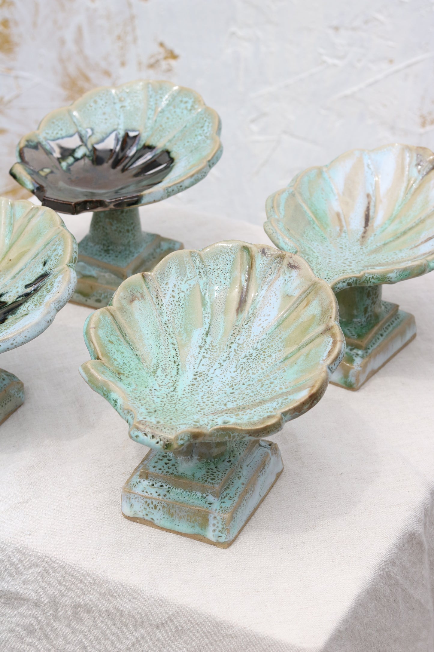 Pedestal Shell Dish in Sea Foam and Palladium