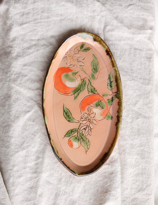 Blush Pink Orange Botanical Platter 13"